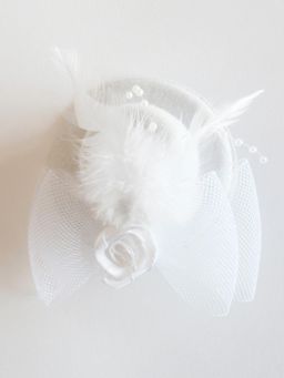 Choko - White Feather & Satin Bow Alligator Clip Party & Wedding Wear - (3–12 Years)