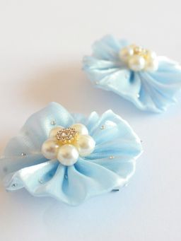 Choko - Light Blue Satin Flower Pearl Rhinestone Alligator Clip (Pack Of 2) (3-12 Years)