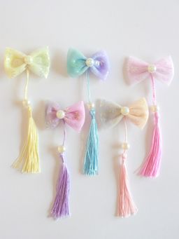 Choko - Multicolour Satin Bow & Tassel Alligator Clips Festive/Wedding Use - (Pack of 5) (3–12 Years)