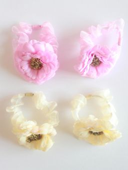 Choko - Multi-Colour Ponytail with Fabric Flower & Sheer Scrunchie (Pack Of 4) (3-12 Years)