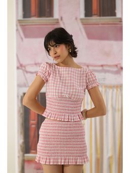 The Clothing Factory - Women Pink Gingham Smocked Summer Skirt