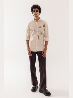 PAARSH - Men Beige Illustrated Map Shirt