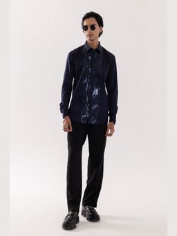 PAARSH - Men Strip Pipe Navy Blue Shirt