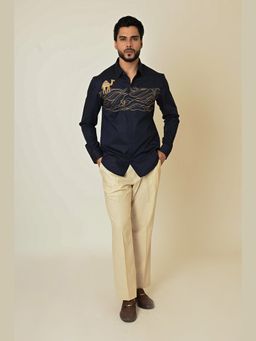 PAARSH - Men Navy Blue Camel Cactus Shirt