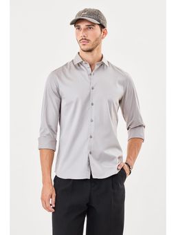 Snitch - Grey Cotton Blend Full Sleeves Shirt