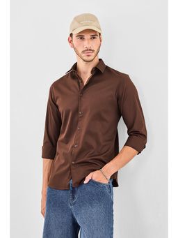 Snitch - Brown Cotton Blend Full Sleeves Shirt