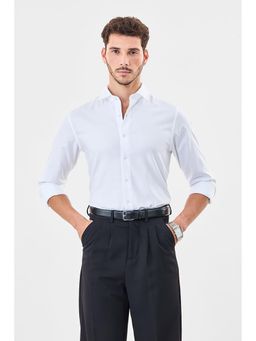 Snitch - White Cotton Full Sleeves Shirt