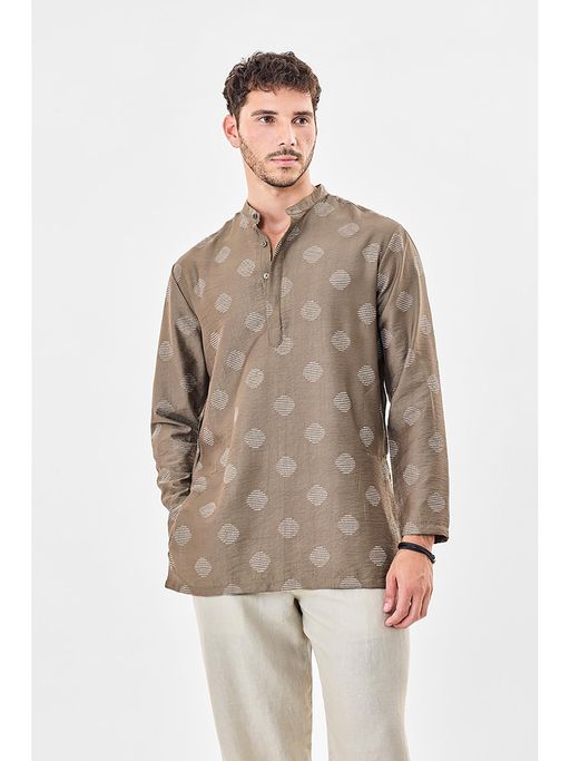 Snitch Brown Viscose Blend Full Sleeves Kurta