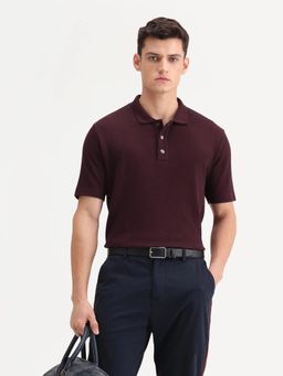 Rare Rabbit - Maroon Cotton Half Sleeves Polo T-Shirt