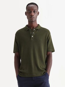 Rare Rabbit - Olive Cotton Half Sleeves Polo T-Shirt