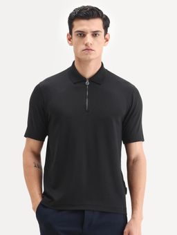 Rare Rabbit - Black Cotton Blend Half Sleeves Polo T-Shirt