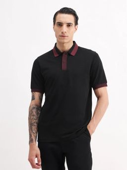 Rare Rabbit - Black Cotton Blend Half Sleeves Polo T-Shirt