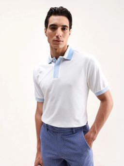 Rare Rabbit - White Cotton Blend Half Sleeves Polo T-Shirt