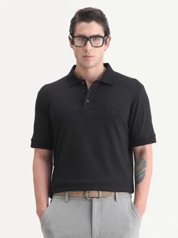 Rare Rabbit - Black Cotton Blend Half Sleeves Polo T-Shirt
