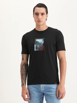Rare Rabbit - Black Cotton Blend Half Sleeves T-Shirt