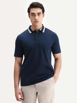 Rare Rabbit - Navy Blue Cotton Half Sleeves Polo T-Shirt