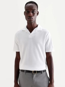 Rare Rabbit - White Cotton Half Sleeves Polo T-Shirt