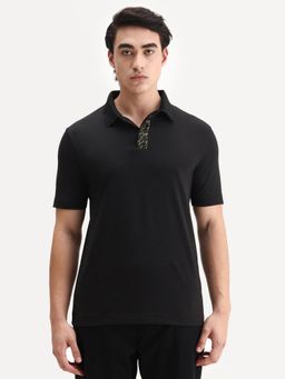 Rare Rabbit - Black Cotton Blend Half Sleeves Polo T-Shirt
