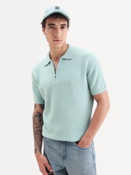Rare Rabbit - Blue Cotton Blend Half Sleeves Polo T-Shirt