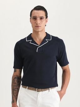 Rare Rabbit - Navy Blue Cotton Half Sleeves Polo T-Shirt