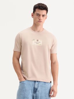 Rare Rabbit - Beige Cotton Blend Half Sleeves T-Shirt