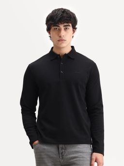 Rare Rabbit - Black Cotton Blend Full Sleeves Polo T-Shirt