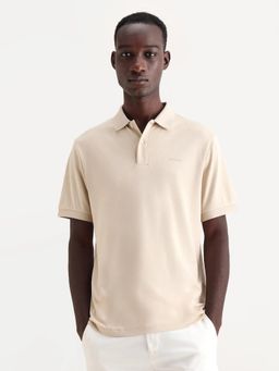 Rare Rabbit - Beige Cotton Half Sleeves Polo T-Shirt