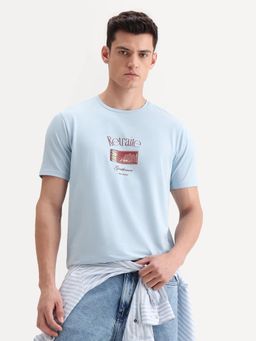 Rare Rabbit - Blue Cotton Blend Half Sleeves T-Shirt
