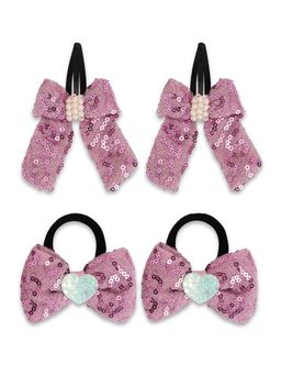Ribbon Candy - Sequined Bow On Tic-Tac Pins & Rubberbands - Light Pink (Set of 4)