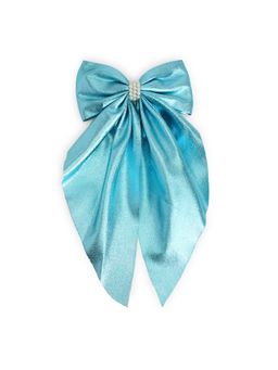 Ribbon Candy - Shiny Big Scarf With Pearls On Barrette Clip - Blue