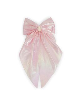 Ribbon Candy - Shiny Big Scarf With Pearls On Barrette Clip - Baby Pink