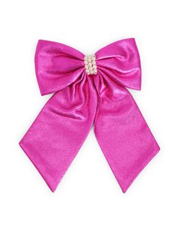 Ribbon Candy - Shiny Bow With Pearls On Alligator Clip - Pink