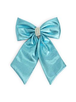 Ribbon Candy - Shiny Bow With Pearls On Alligator Clip - Blue