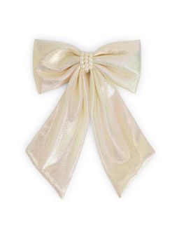 Ribbon Candy - Shiny Bow With Pearls On Alligator Clip - Off White