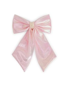 Ribbon Candy - Shiny Bow With Pearls On Alligator Clip - Baby Pink