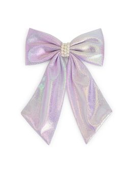 Ribbon Candy - Shiny Bow With Pearls On Alligator Clip - Lavender