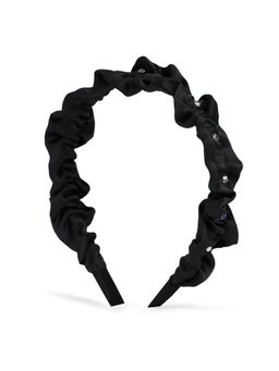 Ribbon Candy - Satin Ruffle Hairband With Crystals - Black