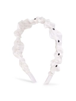 Ribbon Candy - Satin Ruffle Hairband With Crystals - White