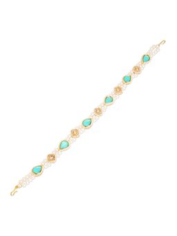 Ribbon Candy - Kundan Head Chain With Pearls - Turquoise