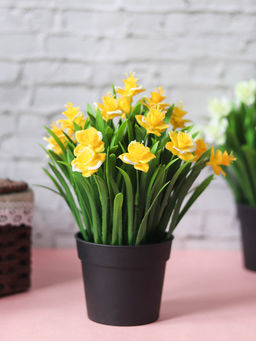 Voncasa - Yellow Plastic Artificial Flower With Pot