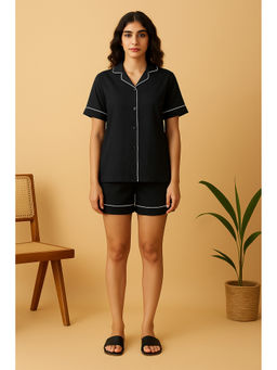 Blissence - Women Black Cotton Shirt with Shorts