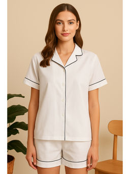 Blissence - Women White Cotton Shirt with Shorts