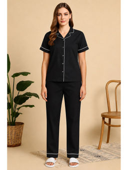 Blissence - Women Black Cotton Shirt with Pyjama