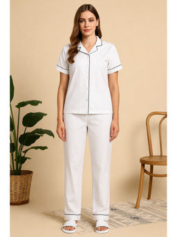 Blissence - Women White Cotton Shirt with Pyjama