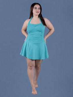 Keepfit - Women Turquoise Poly/Spandex Swim Dress