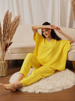 Clovia - Women Yellow Cotton Top with Pyjama