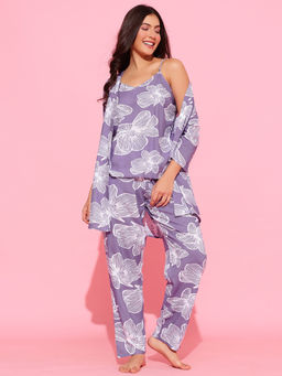 Clovia - Women Blue Rayon Cami Top with Pyjama and Robe