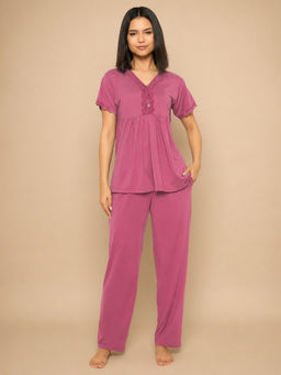 Clovia - Women Purple Poly/Spandex Top with Pyjama