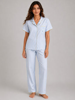 Clovia - Women Blue Rayon Shirt with Pyjama