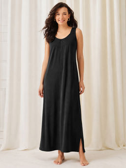 Clovia - Women Black Cotton Blend Nighty